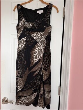 Jessica Simpson Black and Brown Printed Sleeveless Midi Dress